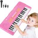 Kids Piano Keyboard Toy for 4 Year Old Girl Birthday Gift 37 Key Pink Pianos with Microphone Toddler First Music Instrument Toys for 3 4 5 6 7 Year Old Boys Girls Gifts