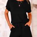 PRETTYGARDEN Two Piece Set for Women Summer Lounge Sets Shorts And Short Sleeve Tops Knitted Matching Travel Spring Outfits (Black, M)