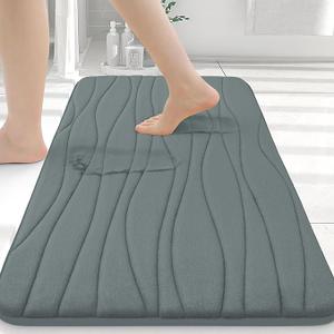 Buganda Memory Foam Bathroom Rug Mat 24x16, Extra Soft and Absorbent Bath Mats, Non-Slip and Machine Washable Bath Rugs for Bathroom Floor,Tub and Shower, Grey