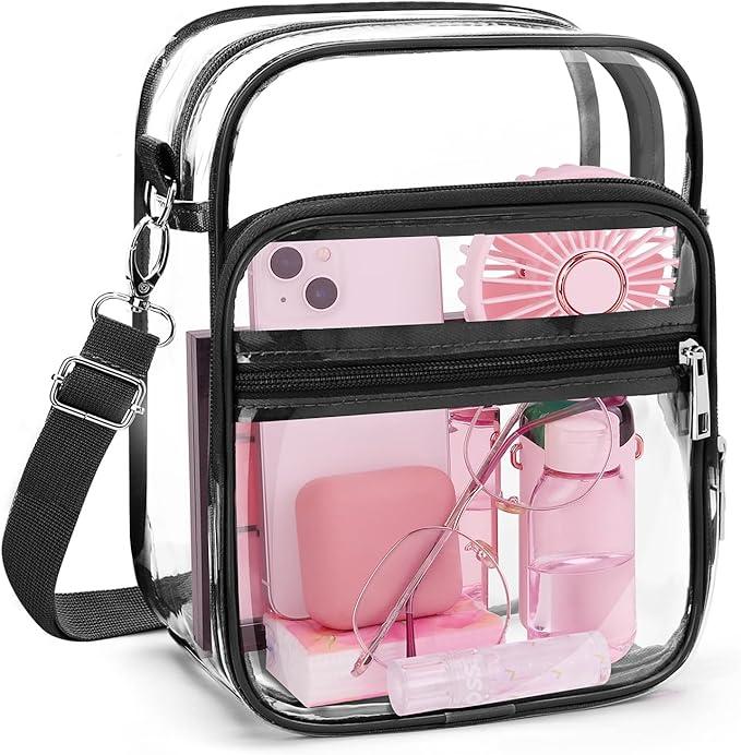 Blvornl Clear Crossbody Bag with Adjustable Shoulder Strap, Stadium Approved PVC Clear Purse Bag, Clear Messenger Bag (Small, Blue)