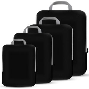 PANDA JOYS 4 Set Compression Packing Cubes Travel - Travel Accessories Expandable Packing Organizers for Carry On - Essentials Luggage Bags - Black, 17.5"L x 12.75"W x 4"H