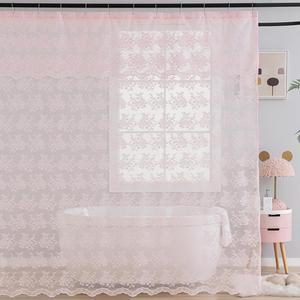 Pink Lace Shower Curtain Long 84 Inch with Attached Valance, Floral Cute Girly 72x84 Inch Shower Curtain for Bathroom Modern Farmhouse Boho Bathroom Curtains, 72W x84 L, Pink