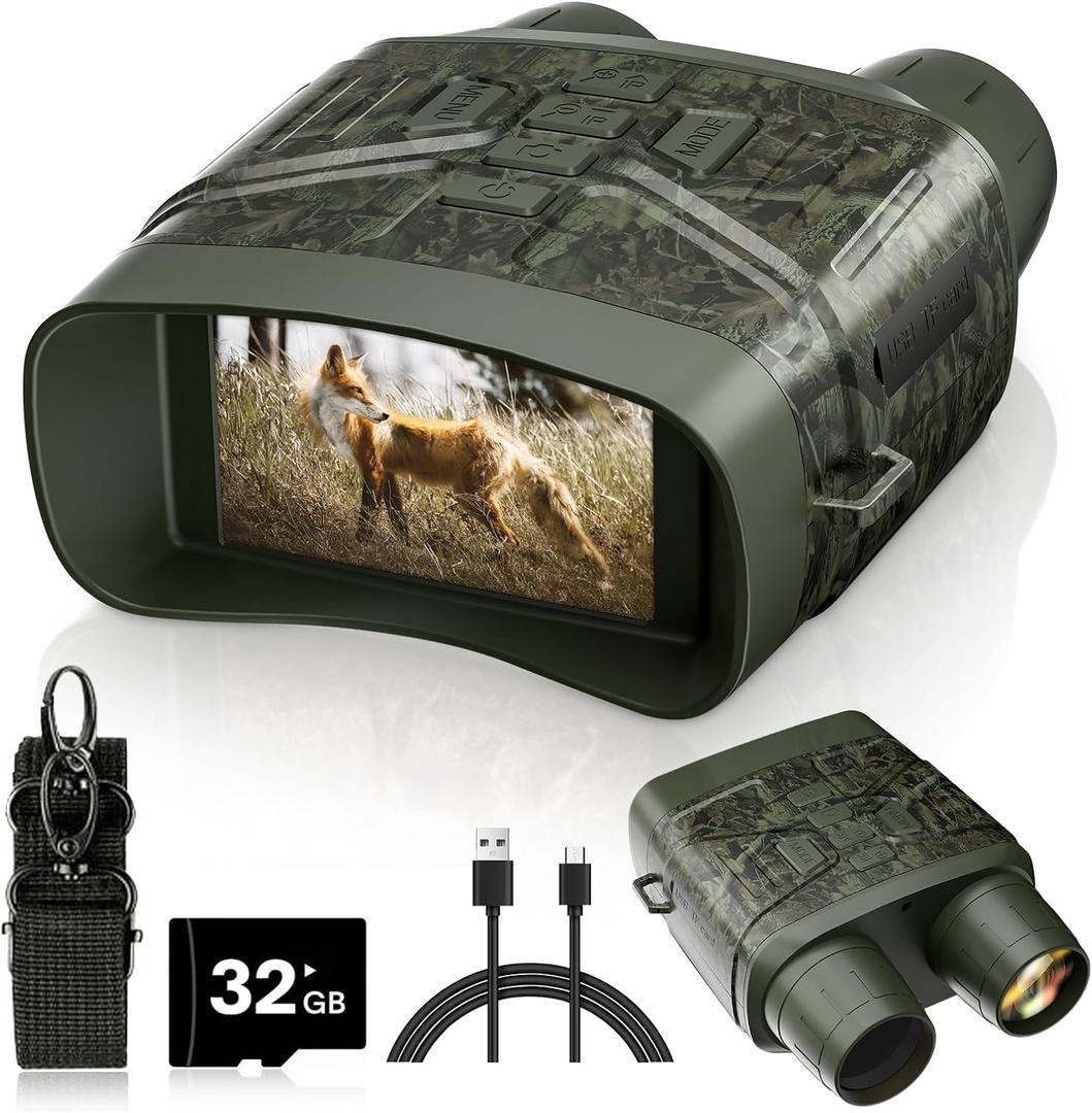 Night Vision Goggles - 4K Night Vision Binoculars for Adults, 3'' HD Screen Binoculars can Save Photo and Video with 32GB TF Card, Camouflage