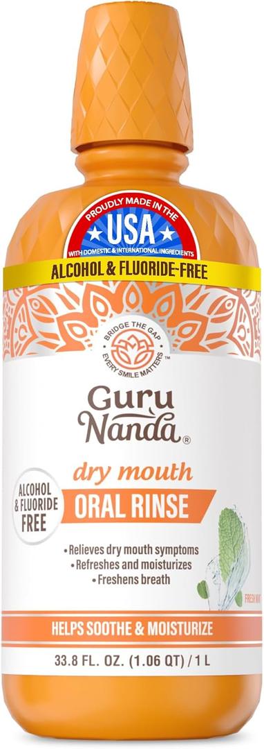 GuruNanda Dry Mouth Mouthwash Helps Relieve Dry Mouth & Moisturize Oral Tissues Alcohol-Free, Gentle Hydration Oral Rinse Fresh Mint, 33.8 oz/1 Liter