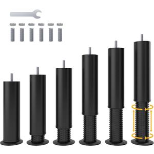 Adjustable 8-12 inch Bed Legs Metal Replacement Heavy Duty Leg M8 M10 Thread 6Pcs Support Leg for Adjustable Bed Frame, Sofa, Cupboard, Desk