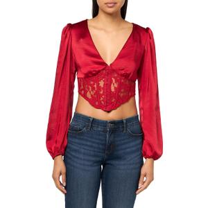 Forever 21 womens Satin & Lace Corset Crop Top (X-Small, Red)
