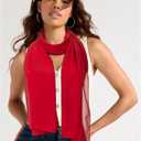 Women Lightweight Chiffon Scarf Breathable Solid Color Long Fashion Scarves Sun-proof Shawls Wrap (Red)