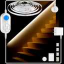 Dual Sensor Stair Lights Indoor, Motion Activated Plug-in Step Light Strip Indoor with Dimmer, Delay Timer for Stairway (Warm White 3000K (32.8FT Light Strip), Power Adapter (3.28FT Cable))