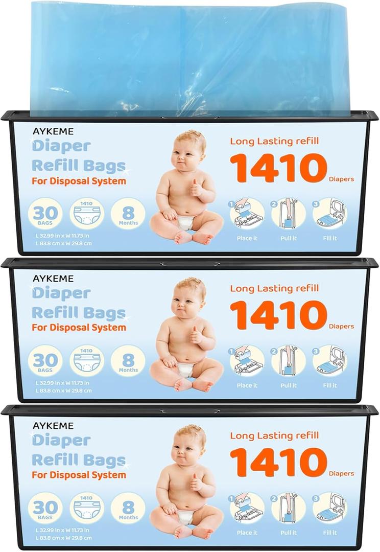 90 Bags Diaper Pail Refills Bags Compatible with Genie Easy Roll Signature & Platium Diaper Pails | 7-Layer OdorLock Technology | Up to 10 Months Use,3 Pack