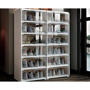 MAGINELS Wide-Width Shoe Rack Organizer for Large-Sized Shoes, Thickened Material with Better Quality,Stackable Sneaker Storage Cabinet,Easy Assembly,with Clear Door (6 Tier 24 Pairs) (2 by 6)