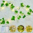 Minetom Vine Fairy Lights Battery Operated: 21ft 60 LED Green Pothos Garland Light with Remote Control - Hanging Leaf String Lights for Girls Bedroom Dorm Room Wall Decorations, Pack of 2