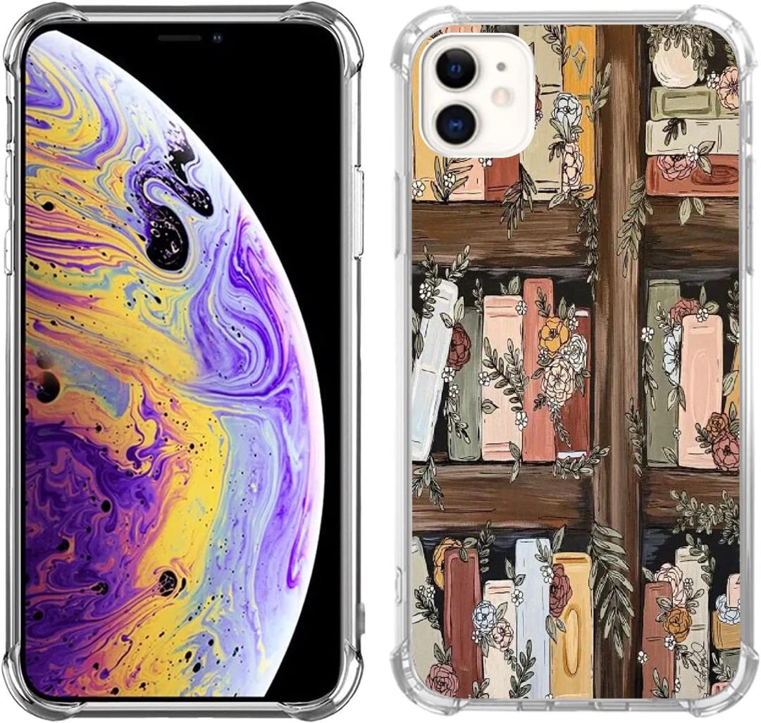 Bookshelf Garden Art Case Compatible with iPhone 12/12 Pro,Wooden Bookshelf Floral Phone Case for Girl Women Men,Unique Soft TPU Bumper Case Cover