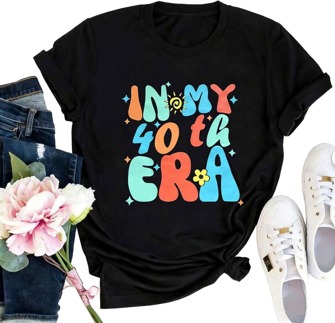 40th Birthday Gift T-Shirt Women Vintage 1986 Birthday Party Shirt Casual Short Sleeve 40 Bday Shirt Tee Tops (Black-b,XL)