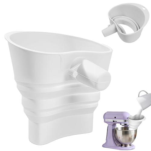Silicone flour funnel for KitchenAid stand mixers, foldable wide-mouth design, anti-clog and splash-proof, easy to pour, suitable for KitchenAid Artisan KSM150 5-Quart Tilt-Head Mixer, dishwasher-safe