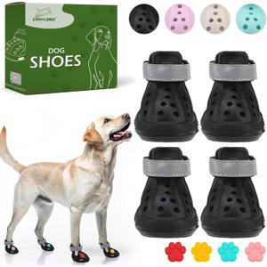 EVA Dog Shoes- Non-Slip Waterproof Dog Booties for Hot Pavement, Easy ON & Off, Reflective Adjustable Pet Boots & Paw Protectors, Rugged Sole for Small Medium Large Dog Outdoor Walking (Black, XL)