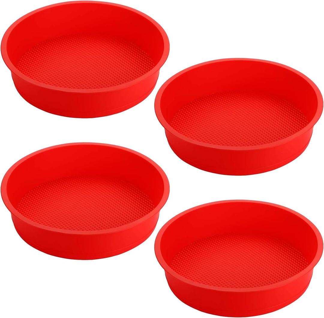 Bekith 4 Pack 9" Round Silicone Cake Pans - Silicone Molds for Baking, Quick Release for Layer, Cheese, Rainbow and Chiffon Cakes