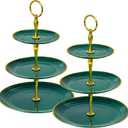 Soleebee 3-Tier Cupcake Stand, Round Plastic Tiered Serving Tray, Cup Cake Tower for Birthday Wedding Party Decoration, Cupcake Tier Stand Fruits Desserts Display 2 Pack (Green Gold)