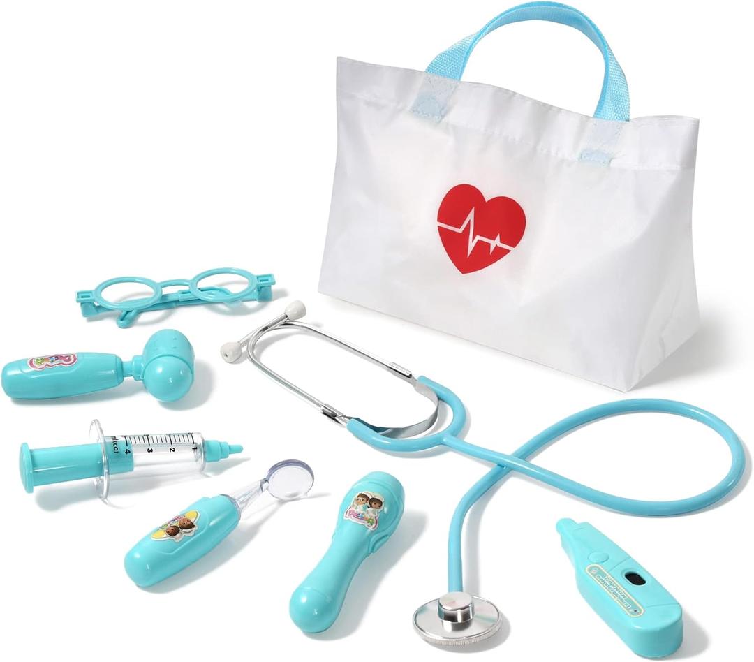 Phobby Kids Doctor Kit, 8 Pieces Toddlers Doctor Playset with Medical Storage Bag & Real Stethoscope, Pretend Play Doctor Toys Birthday Gift for Boys Girls Aged 3 4 5 6 (Blue)