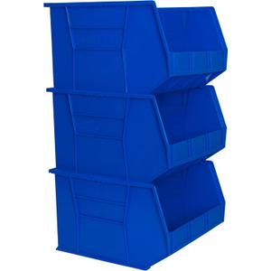 Akro-Mils 30270 AkroBins Plastic Storage Bins, Space-Saving Stackable Bins for Garage, Pantry, Craft Organization, 18" x 16" x 11", Blue, 3-Pack