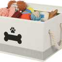 Dog Toy Basket with Lid, Dog Basket for Toys, Dogs Toy Box with Cotton Rope Handles, Collapsible Storage Bins for Pet Toys, Dogs Storage Organizer, Beige&Gray
