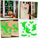 45 Pcs Halloween Glow in The Dark Gel Window Clings Green Luminous Ghosts Bats Stars Reusable Decals Glow Wall Stickers for Halloween Party Home Wall Window Mirror Decoration
