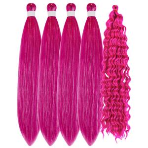 Magenta Pink Tinsel Braiding Hair Extensions Pre stretched Boho Hair for Braiding Curly Deep Wave Crochet Braids Prestretched Synthetic Hypoallergenic Ez Braid Anti Itch (26 Inch)