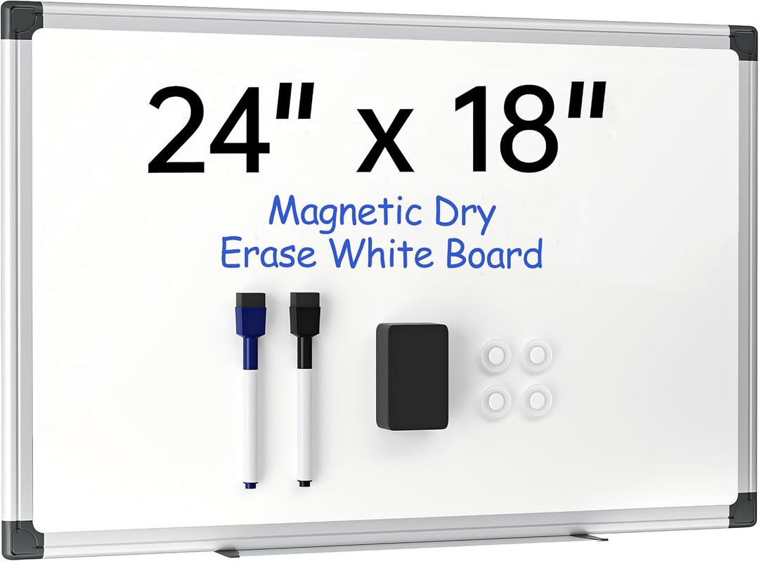 VUSIGN 24" x 18" Magnetic Whiteboard for Wall, Dry Erase Board with Silver Frame, Hanging White Board for Office, Home, School - Includes 1 Eraser, 2 Multicolor Markers & 4 Magnets