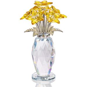 Desk Decor Crystals Forget Me Not Flower Figurine, Glass Flowers Decor Birthday Gifts for Women&Friend, Glass Figurines Collectibles (Yellow)