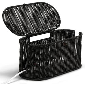 Handwoven Rattan Style Cable Management Box, Cord Organizer with Outlet Covers, Cord Hider Box for Power Strips, Cable Tidy Box for Desk, Floor and Home Organization