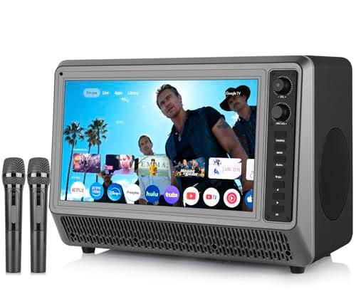 Feihe 15.6” Smart TV Built-in Bluetooth Speaker System - 200W Peak Power, Wireless Karaoke Microphones, 1080P HD LED Television with HDMI/USB/AUX for Home Entertainment & Camping