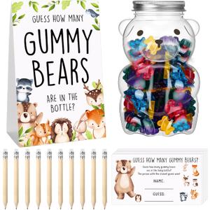 Outus Baby Shower Games Guess How Many Bears Woodland Sign 100 Guessing Game Cards 10 HB Pencils 1 Cute Bear Bottle for Guests Gender Reveal Party Favors(Cute Style)