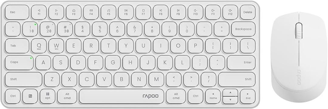 Rapoo 9010M Multi-Device Keyboard and Mouse Combo, 2.4GHz/Bluetooth 5.0/4.0 Wireless Keyboard & Mouse Set for Windows/Mac/Linux/Chrome, Support 4 Devices, Low-Profile Silent Click, Battery Powered (White)