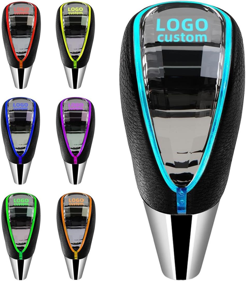 Custom LED Crystal Car Shift Knob - Personalized LED Gear Shift Knob with 7 Light Colors, Universal 8/10/12MM Hole, for Cars Without Button Shifter Knobs (Custom Logo)