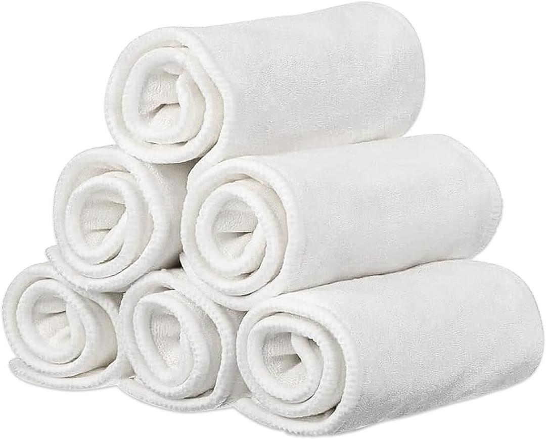 6 Pack Rayon Microfiber Inserts Liners for Adults Cloth Diapers for Incontinence Care, 4-Layer Washable Reusable Large Absorbent (White-Medium)