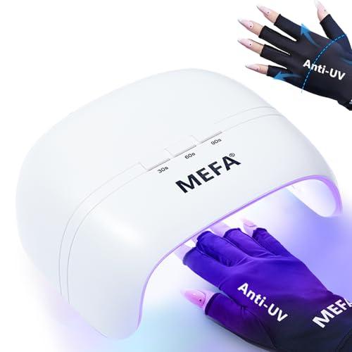 MEFA UV Nail Lamp with UV Gloves, 72W Light for Gel Nails with 21pcs Lamp Beads, 3 Times Dryer for Nail Polish Fast Curing, Professional UPF99+ Gloves for Gel Manicures Gifts for Women