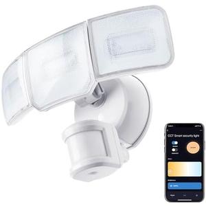 HOME ZONE Security Smart SMD LED Outdoor Flood Light, 3500LM, 3000-5000K Adjustable Color Temperature, Long & Wide 70’ x 240° Motion Sensor Detection, WiFi, Works w/Alexa & Google, Aluminum Heads