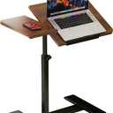 Overbed Bedside Table with Wheels, Tiltable Hospital Bed Table Over The Bed, Pneumatic Adjustable Rolling Laptop Desk, Mobile Standing Desk for Hospital and Home Use Walnut, 23.62 x 15.75 x 31.5 inches