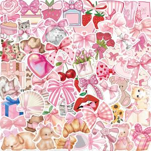 100PCS Coquette Stickers Pink Aesthetic Pack Cute Bow Tie Stickers for Girls Pink Sticker for Laptop Vinyl Waterproof Aesthetic Decals