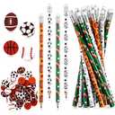 Tinlade 72 Pcs Sports Pencils and Erasers for Kids Fun Wooden Pencils for Kids Boys Sports Themed Stuff Birthday Party Favors Gifts Goodie Bags Students Stationery Party School Office Supplies