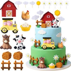 19Pcs Farm Animals Cake Topper Farm Animals Cake Decorations for Farm Themed Birthday Party Supplies