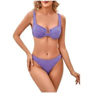 SweatyRocks Women's 2 Piece Bikini Set Striped Print Spaghetti Strap Push Up Swimsuit, L