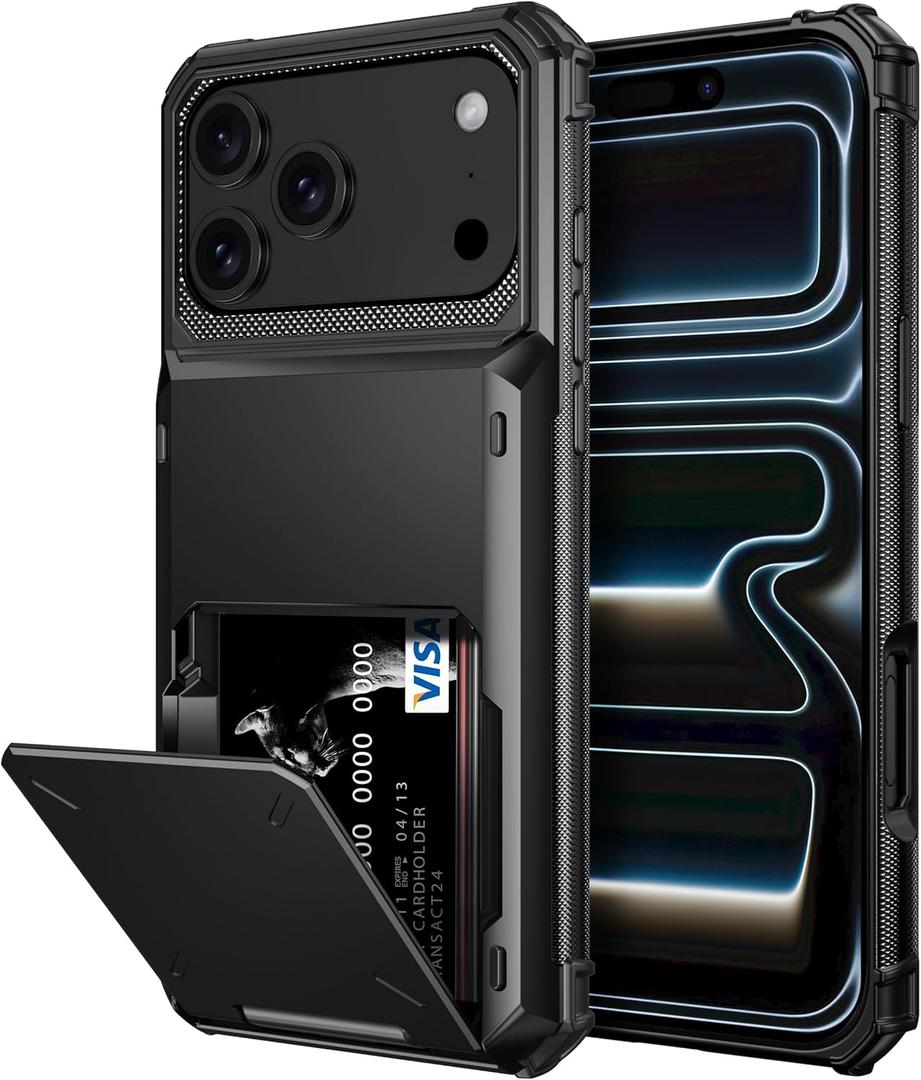 Vofolen for iPhone 17 Pro Case Wallet with Card Holder Dual Layer Heavy Duty Shockproof Drop Protection Hidden Flip 4-Card Slots Pocket Phone Cover for Women Men, 6.3 Inch Black