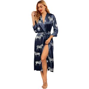Ekouaer Silk Robes for Women Long Satin Bride Bridesmaid Robe with Pockets (Blue, S)