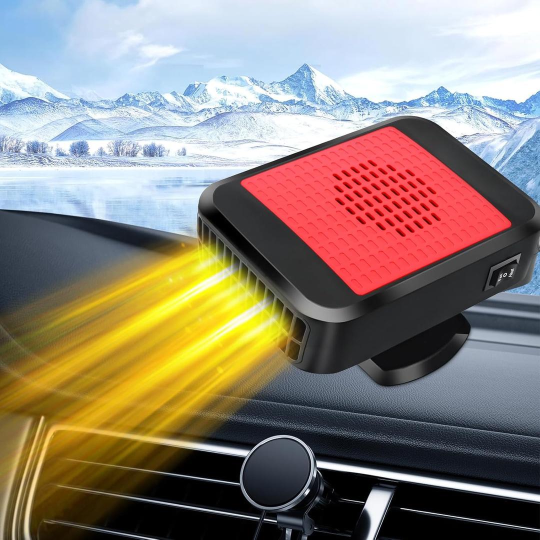 12V 200W Car Heater,Portable Car Heater Defroster, 2 in 1 Heating & Cooling Fast Heating Defrost Defogger with Plug in Cigarette Lighter, Window Defroster for Car, SUV, Jeeps, Trucks (Red)