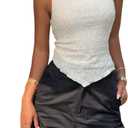 Milumia Women's Eyelet Embroidery Asymmetrical Hem Tank Top Round Neck Sleeveless Casual Summer Shirts (XS)