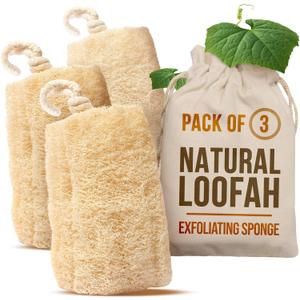 CraftsOfEgypt Natural Loofah Sponge  Egyptian Luffa Body Scrubber Pack of 3 for Men & Women, Natural Bath & Shower Loofah Exfoliator, All Natural Loofah Sponges for Face Back & Body, 6" x 6"