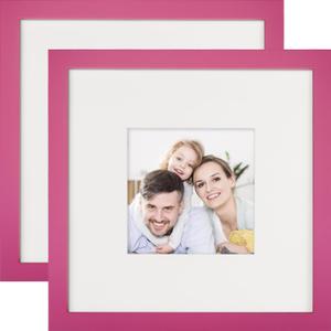 Picture Frames 8x8 2 Pack Nature Solid Wood Pink for Wall Mounting and Tabletop Display, Pink