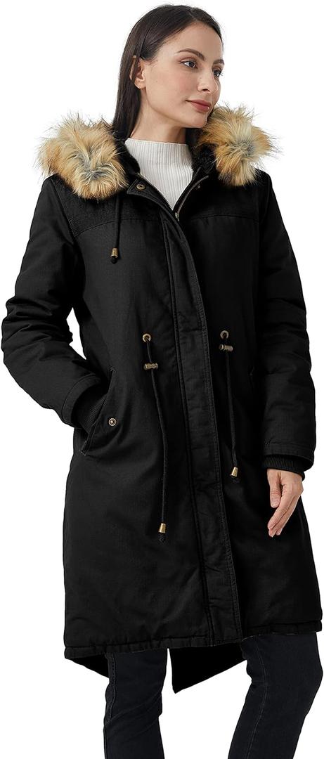 WenVen Women's Winter Long Hooded Sherpa Lined Parka Jacket Warm Coat (X-Large, Black)