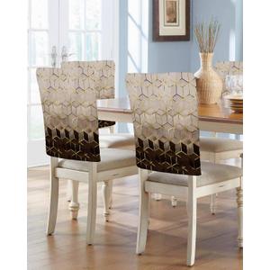 Savannan Dining Chair Back Covers, Geometric Pattern Abstract Art Cubes Brown Black Gold Chair Covers Chair Slipcovers Protective Covers for Holiday Party Festival Decoration, Set of 4 (Marblesan91775)