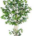 Warmplants Artificial Ficus Tree, 6ft Tall Silk Fake Ficus Leaves Plant with Basket, Indoor Outdoor Faux Greenery Tree for Home Garden Office House Livingroom Dcor